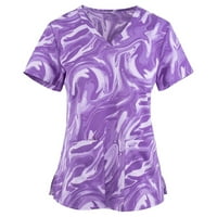Графични отпечатъци с къси ръкави блузи модни модни върхове за жени за жени лилави xl