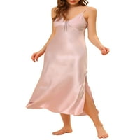 Уникални изгодни Дамски сатенена пижама в врата секси нощница мека миди Лаундж рокля