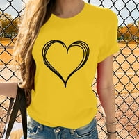 Дианли Дамски блузи със сърце с къс ръкав обло деколте Овърсайз Дамски Пуловер лятно Свободно Време тениска жълта ХХХЛ