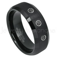 Полу-куполов Черен волфрамов пръстен-0.21 ктут черен диамант 3-каменна лента-персонализиран волфрамов сватбен пръстен-поръчков Априлски пръстен от камък ТН697Б