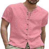 Абтел мъжки Блузи в Деколте летни ризи ежедневни тениска мъже реколта празнична блуза розов ШЛ