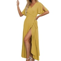 Педорт дамски летни Ежедневни рокли ежедневни мини женска рокля ударена ластик диференцирани миди рокля жълто, м