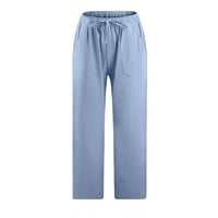 Капри панталони за жени ежедневни летни плътни цветни меки панталони направо високо веаст с джобове плюс размер памучно бельо Capri